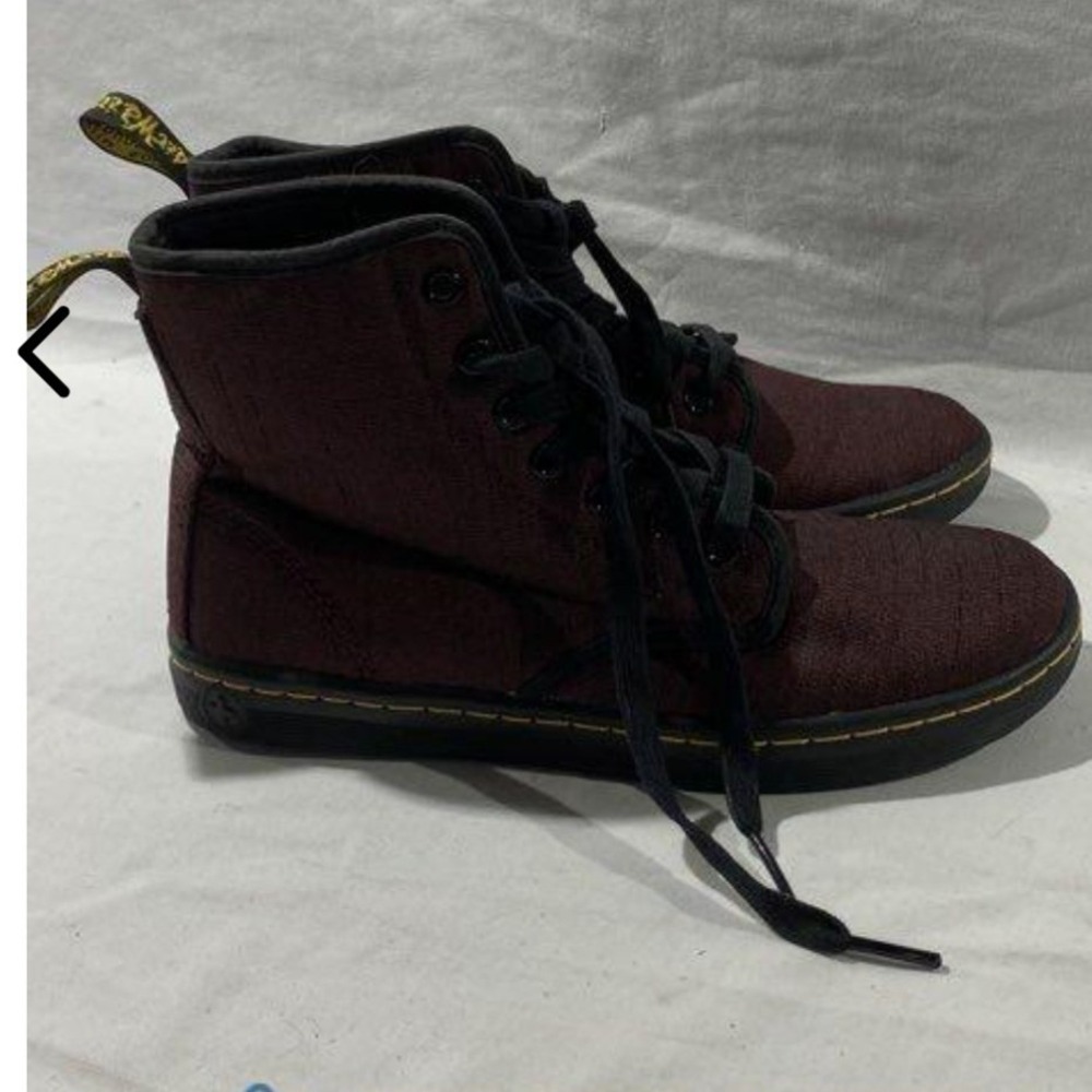 Dr. Martens Shoreditch Canvas Boots Burgundy Cherry Red 7 Eye High Top Womens 6